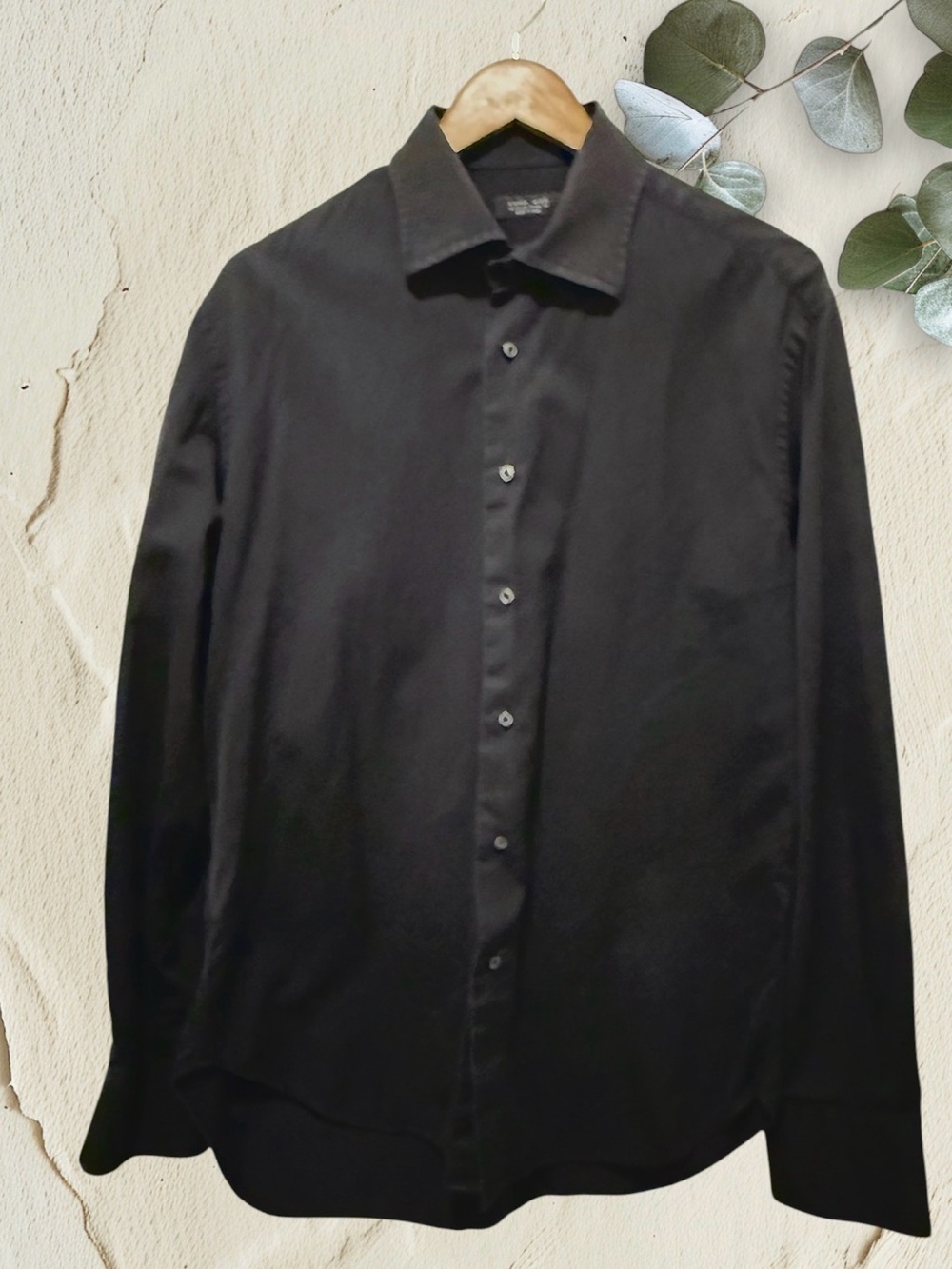 ZARA Men's Black Dress Shirt - Classic Button-Up Long Sleeves Size 16 (M)